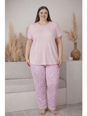 Pemilo Kadın 2005-8 Büyük Beden Kısa Kol Likralı Pijama Takımı