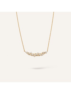 Aja Velora Defne Motifli Markiz ve Yuvarlak Kesim Çok Taşlı Altın Kolye