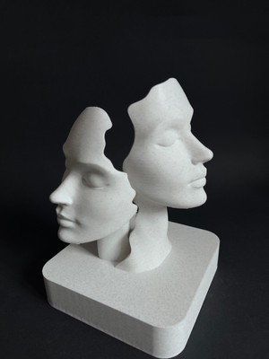 3Defa Craft 🗿 Soyut Çift Yüz Heykeli – Modern Dekoratif 3D Baskı Sanat Objesi | 18,5 cm