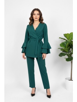 Hiramir Kadın Ikili Takım Modal Kumaş Volan Kollu Kuşaklı YZ2507
