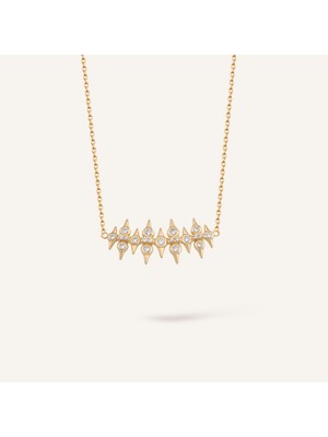 Aja Lunaris Bezel Sivri Uçlu Çok Taşlı Altın Kolye