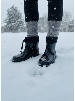 Belix Konçlu Peluşlu Potin Yağmur Kadın Botu 36-40 Siyah