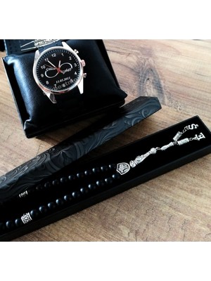 Spectrum Erkek Saat Tespih Kombini Sevgiliye Hediye Kişiye Özel Isim Baskılı Saat ve Harfli Tesbih Babalar Günü Hediyesi Erkek Kol Saati