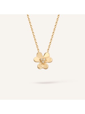 Aja Big Lunova Üç Yapraklı Yonca Figürlü Üç Taşlı Altın Kolye