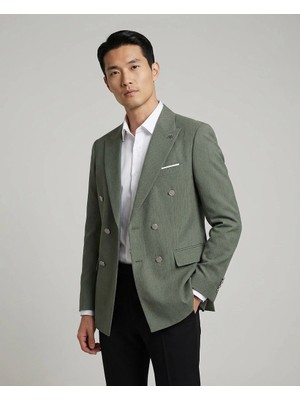 xram Erkek Dar Kesim Kruvaze Tek Ceket -Haki