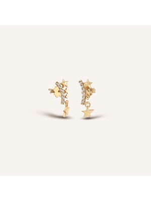 Aja Vegora Yıldız Figürlü Çok Taşlı Sallantılı Pimli Altın Küpe