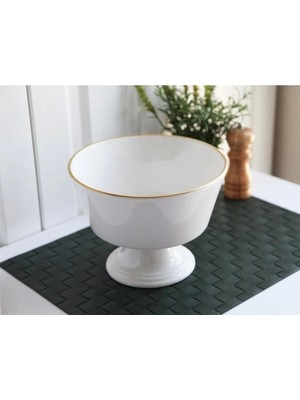 PremiumPort Şık Beyaz ve Gold Renkli Ayaklı Meyvelik, Modern ve Zarif Tasarım