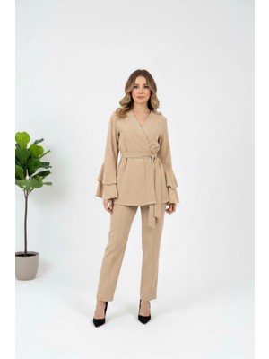 Hiramir Kadın Ikili Takım Modal Kumaş Volan Kollu Kuşaklı YZ2507
