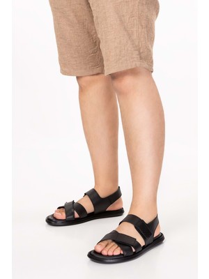 Gondol Erkek Hakiki Deri Günlük Klasik Sandalet ESM.434 - Siyah - 44 Siyah