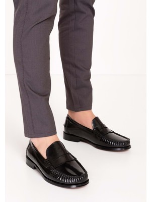 Gondol Erkek Hakiki Deri Kösele Loafer Ayakkabı NY.005 - Siyah Rugan - 40 Siyah Rugan