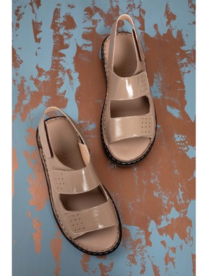 Gondol Hakiki Deri Anatomik Taban Hac Umre Erkek Sandalet KML.1222 - Vizon Rugan - 42 Vizon Rugan