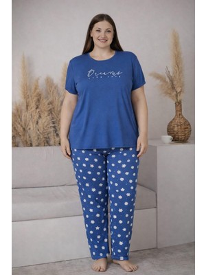 Pemilo Kadın 2005-3 Kısa Kol Büyük Beden Likralı Pijama Takımı