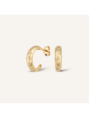 Aja Stella Yıldız Motifli Çok Taşlı Pimli Altın Küpe