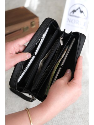 Norvi Deri Fermuarlı Erkek El Çantası Siyah 1198