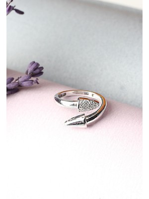 By Barun Ayarlanabilir Yüzük 925 Ayar Gümüş Ok Model Zirkon Taşlı Yüzük