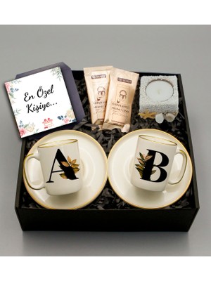 As Gift Kişiye Özel Gold Detaylı Beyaz Fincan & Dekoratif Mum & Mehmet Efendi Türk Kahvesi Hediye Seti