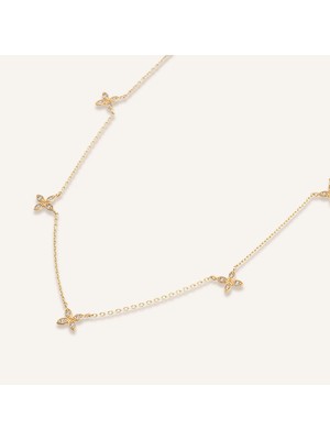 Aja Corcane Sıralı Dört Yapraklı Çiçek Motifli Çok Taşlı Altın Kolye