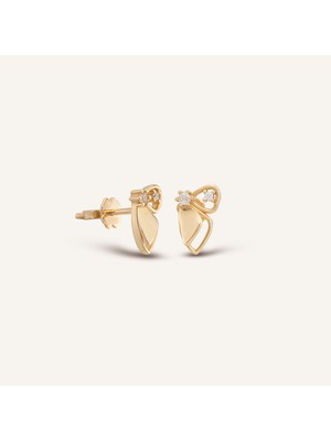 Aja Emeris Yarım Kelebek Figürlü İki Taşlı Pimli Altın Küpe