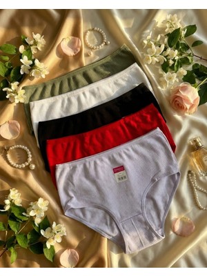 Luvina Elegance Fitilli Ribana Pamuklu Kadın Külot 5 Adet (Büyük Beden Mevcut)