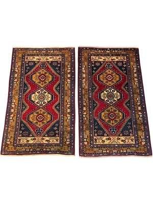 Burak Halı El Dokuma Sıfır Çift Yahyalı Halısı 90X150 Kök Boya %100 Yün 2 Adet Halı Kırmızı