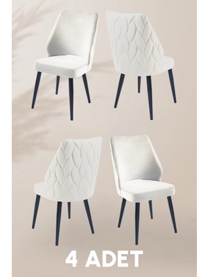 MyMassa Puffy Sandalye - Babyface Krem - Metal Siyah Ayak (4 Adet) - Salon Sandalyesi / Mutfak Sandalyesi