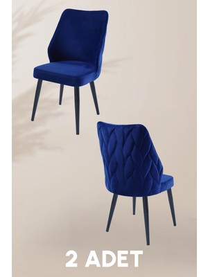 MyMassa Puffy Sandalye - Babyface Mavi - Metal Siyah Ayak (2 Adet) - Salon Sandalyesi / Mutfak Sandalyesi