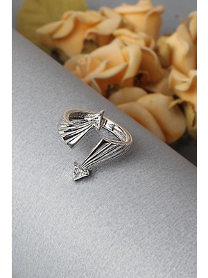 By Barun Ayarlanabilir Yüzük Zirkon Taşlı Beyaz Silver 925 Ayar Gümüş Yüzük