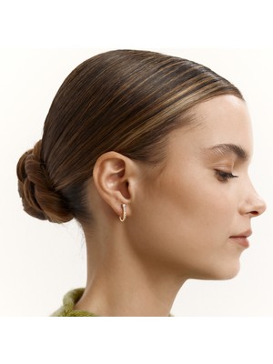 Aja Drop Sıralı Çok Taşlı Pimli Altın Küpe