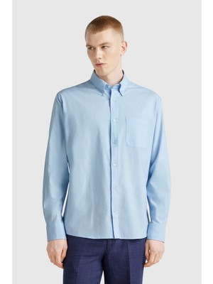 United Colors Of Benetton Açık Mavi Erkek Erk_viskoz Karışımlı Slim Fit Gömlek Model Kodu: ( 5KFHUQ05R8K3)