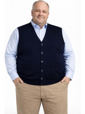 Mutlu City Erkek .orta Yaş Üzeri Büyük Beden Düğmeli Yelek 6955