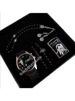 Spectrum Sevgiliye Hediye Erkek Atatürk Temalı Saat Seti Erkek Isimli Kol Saati Doğum Günü Hediyesi Tespih Bileklik Kol Saati Kombini