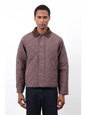 Erkek Owersize Kalıp Yakası Kadife Baklava Desenli Mont- Bordo