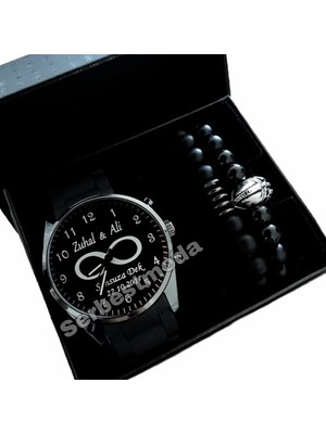 Spectrum Sevgiliye Hediye Erkek Saat Kombini Kişiye Özel Isimli Saat Erkek Bileklik Kombin Sevgililer Günü Doğum Günü Hediyesi