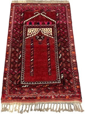 Burak Halı El Dokuma Afgan Halısı Seccade 73X120 Kırmızı %100 Yün Kök Boya Namazlık Kırmızı