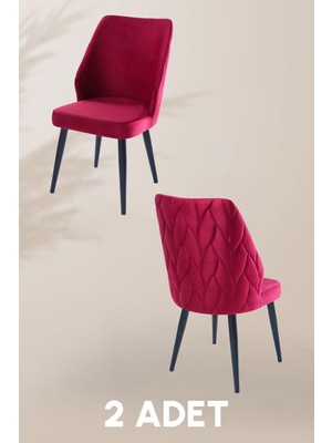 MyMassa Puffy Sandalye - Babyface Bordo - Metal Siyah Ayak (2 Adet) - Salon Sandalyesi / Mutfak Sandalyesi