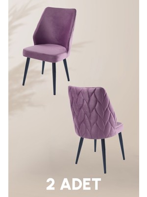 MyMassa Puffy Sandalye - Babyface Lila - Metal Siyah Ayak (2 Adet) - Salon Sandalyesi / Mutfak Sandalyesi