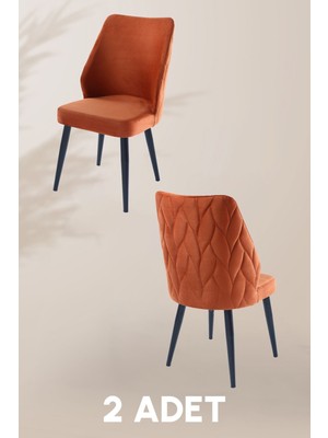 MyMassa Puffy Sandalye - Babyface Turuncu - Metal Siyah Ayak (2 Adet) - Salon Sandalyesi / Mutfak Sandalyesi