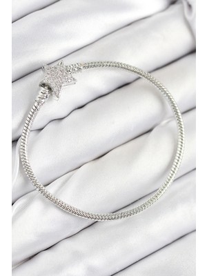 Calperia Pirinç Charm Zirkon Taşlı Yıldız Model Gümüş Renk Kadın Bileklik