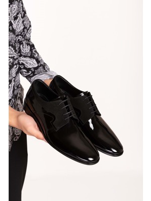 Gondol Erkek Hakiki Deri Klasik Kundura Ayakkabı NY.962 - Siyah Rugan - 39 Siyah Rugan