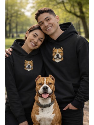 Muhtar Store Sevgililer Günü Özel Pitbull Figürlü Unisex Siyah Hoodie – Güçlü Bağlar Için Pitbull Temalı Kapüşonlu Sweatshirt