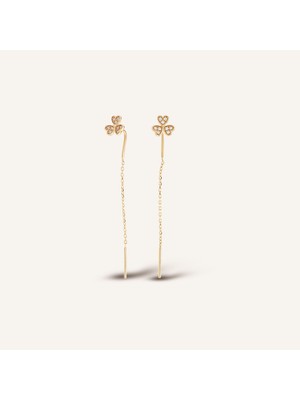 Aja Talmera Çiçek Motifli Çok Taşlı Zincir Sallantılı Altın Küpe