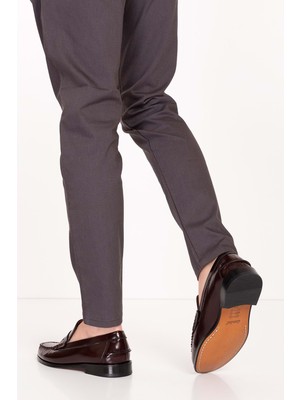 Gondol Erkek Hakiki Deri Kösele Loafer Ayakkabı NY.005 - Bordo Rugan - 45 Bordo Rugan