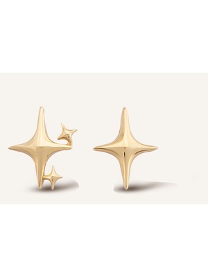 Aja Novira Yıldız Figürlü Kombin Pimli Altın Küpe