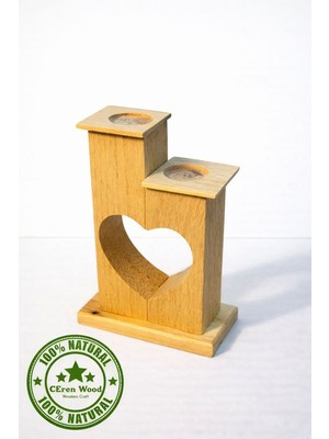 Ceren Wooden El Yapımı Boyanabilir Ahşap Kalpli Mumluk | Doğal Dekor