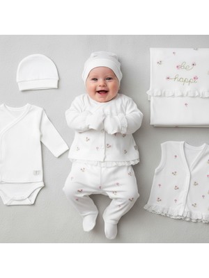 Milays Kız Bebek 0-3 Ay Çiçek Nakışlı %100 Organik Pamuk 10 Lu Zıbın Takımı