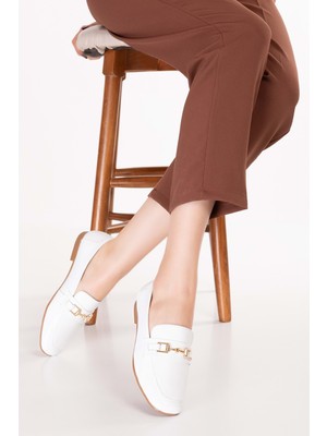 Gondol Hakiki Deri Günlük Toka Detaylı Babet Ayakkabı ERP.26561 - Beyaz - 37 Beyaz