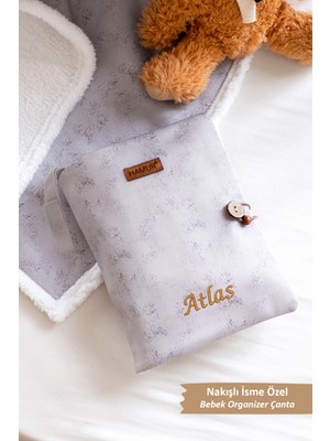 Hamur Kişiye Özel Isim Nakışlı Yenidoğan Düzenleyici Hediye Anne Bebek Bakım Çantası Organizer Solid Gri