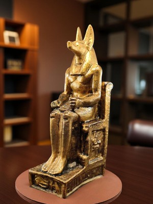 Monarch Art Anubis Heykeli Antik Mısır Mitoloji Figürü Altın Varak Görünümlü Ofis Masaüstü Dekoratif Obje 16 cm