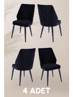 MyMassa Puffy Sandalye - Babyface Siyah- Metal Siyah Ayak (4 Adet) - Salon Sandalyesi / Mutfak Sandalyesi