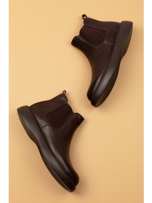 Gondol Erkek Kahverengi Hakiki Deri Bot SRC.704 - Kısa Topuklu ve Yumuşak Anatomik Taban